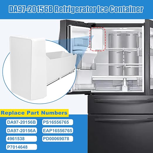 Upgraded DA97-20156B Refrigerator Ice Bucket Compatible with Samsung Refrigerator Ice Container Assembly RF28R7351SG, RF28R7201SG, RF27T5241SG, etc, Ice Maker Ice Bin, One Year Warranty