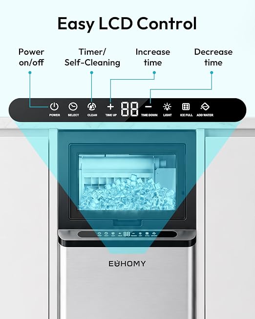 EUHOMY Commercial Ice Maker Machine, 101lbs/24H, Stainless Steel Under Counter Ice Maker with 22lbs Storage, Self-Cleaning, Freestanding Ice Machine for Home/Bar/Cafe/Restaurant