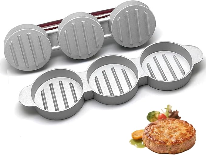 Sausage Patty Press,Mini Burger Press (Three 2.64-Inch Molds) | Slider Burger Press to Make 3 Patties at A Time, Press Patty Maker for Mini Hamburger, Barbecue, Picnic, Camping, Etc
