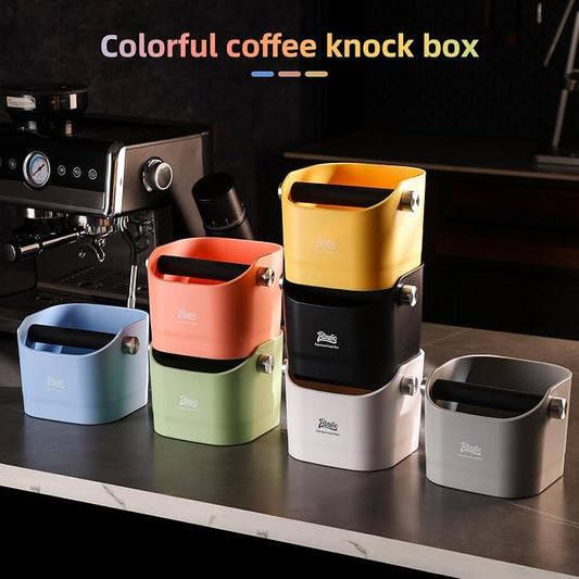 Espresso Knock Box - Bincoo Blue Espresso Machine Knock Box/Espresso Grounds Knock Box, Barista Style Coffee Knock Box for Grounds with Removable Shock-Absorbent Knock Bar and Anti-Slip Base. (Blue)