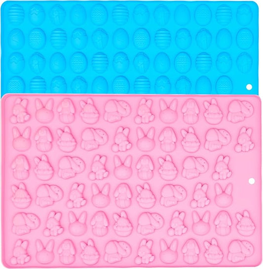 KBTBAK 2 Pack Silicone Chocolate Molds, Mini Easter Bunny/Easter Egg Molds for Candy, Jelly, Cookie, Cake Decoration(Easter Bunny/Easter Egg)