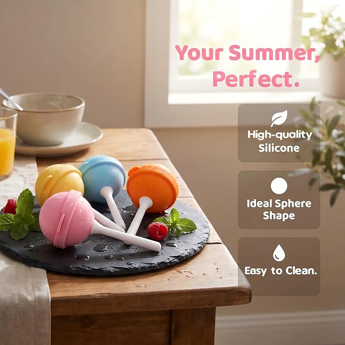 4Pcs Silicone Lollipop Popsicle Molds,Lollipop Ice Cream Mold,DIY Popsicle Maker,Reusable Homemade Popsicle Molds
