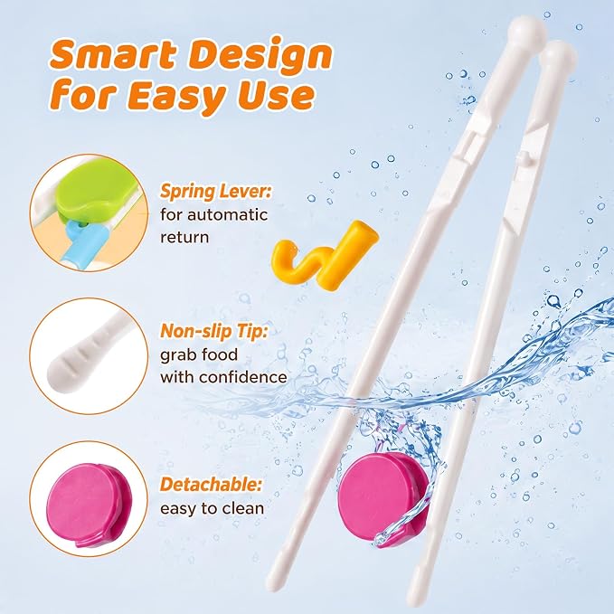 Kids Chopsticks, 2 Pairs Training Chopsticks for Toddlers Beginners Children Learning Practice, Hand Eye Coordination Development, Non-Slip Grip, Fun Everyday Dining Tool for Kids