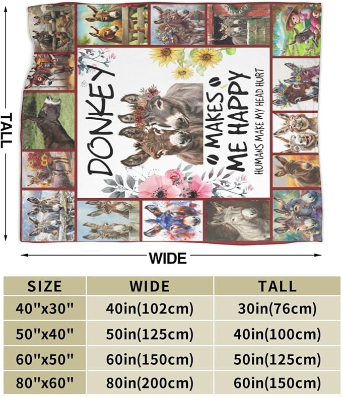 Donkey Blanket Soft Cozy Donkey Plush Throw Blanket Farm Donkey Stuff Decor Warm Lightweight Animal Flannel Fleece Blanket Giftsfor Lover Girls Kids Boys Women Adults Bed Travel 50"x60"