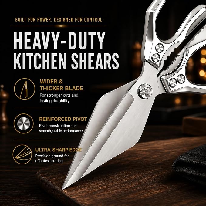 Multifunctional Heavy Duty Kitchen Shears,Kitchen Shears for Cutting Chicken,Kitchen Scissors for Food, Japanese High-Carbon Steel Culinary Poultry Shears, for Chicken,Meat,Fish,Bone Cutting(Silver)