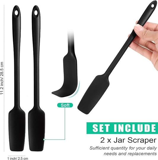2 Pieces Long Handle Silicone Jar Spatula Kitchen Scraper Spatula Non-Stick Rubber Silicone Scraper for Jars, Smoothies, Blenders Cooking Baking Stirring Mixing (Black)
