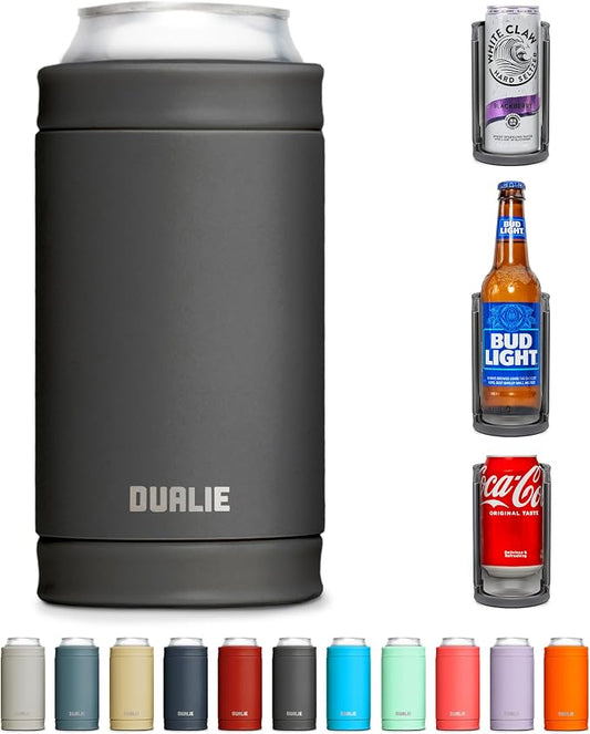 DUALIE 3 in 1 Insulated Can Cooler - 15+ Colors - Universal Size for 12 oz Cans, Slim Cans, and Bottles