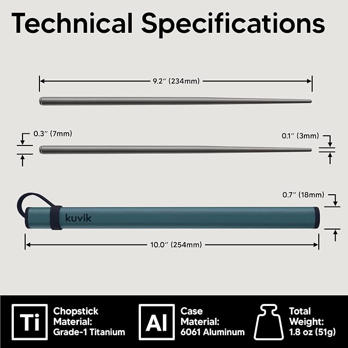 Kuvik Titanium Chopsticks with Slate Teal Carrying Case