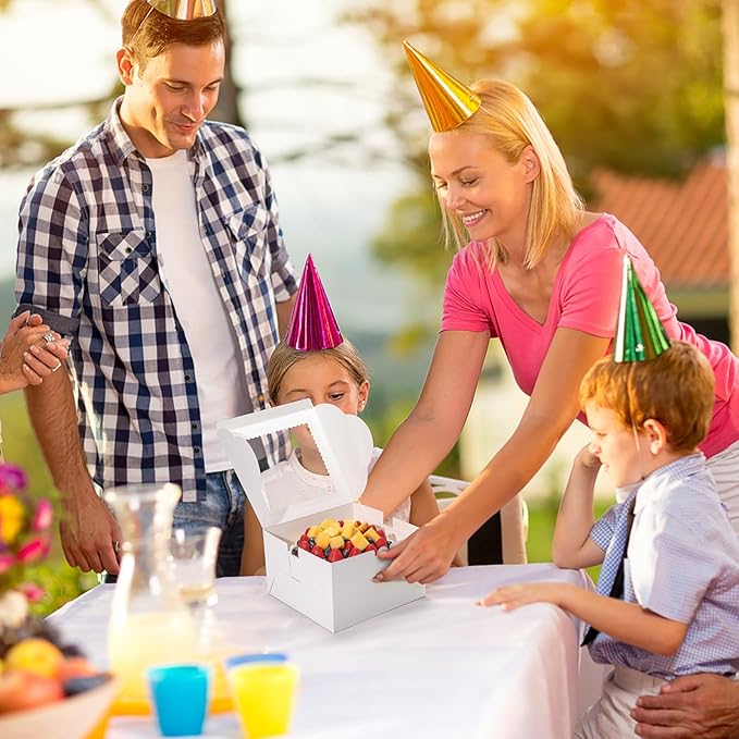 Small Cake Boxes 8 Inch with Window, 10 Set Bakery Boxes with Cake Boards & Stickers, Cupcake Box for Birthday, Party, Wedding, Mother's Day, Valentine's Day, Christmas（8x8x5 inch）