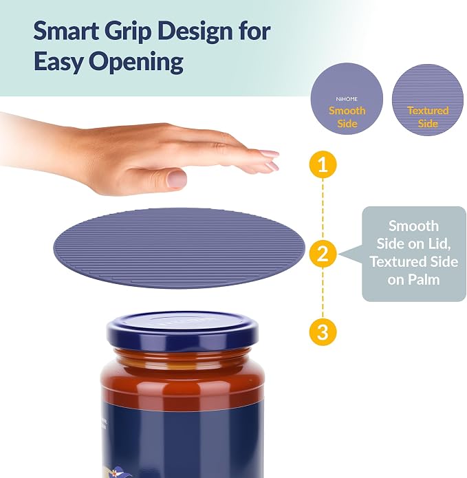NiHome Silicone Jar Opener Gripper Pads, 6 Inch Large Rubber Jar Openers for Seniors with Arthritis & Weak Hands, Food-Grade Non-Slip Bottle Lid Grip, Heat-Resistant Trivet Coaster Mat, Set of 4