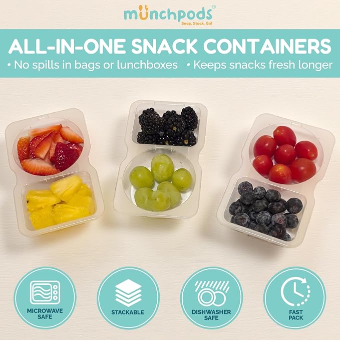 Reusable Snack Containers with Lids 10 Pack (20 Pieces) Portion control, Snack Pack Containers 2 Double Compartment Snack Containers for Kids On the Go Meals, Camping Snack Tray Prep
