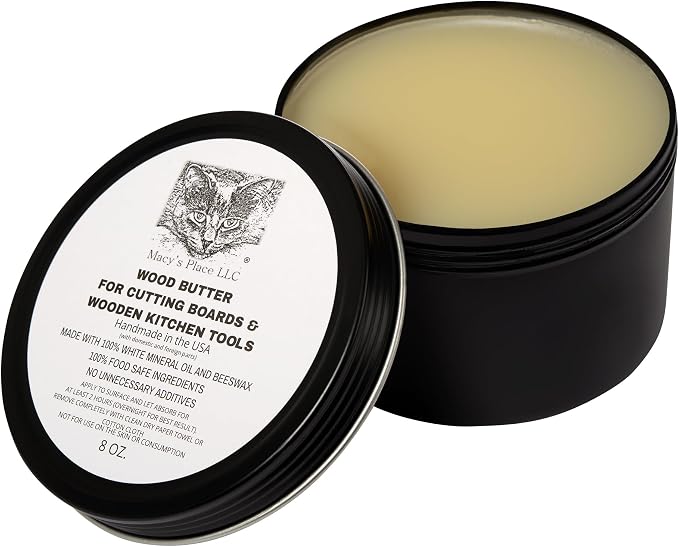 Wood Butter Cutting Board Wax - 8 fl oz - Conditioner for Butcher Block and Wooden Kitchen Tools. Macy;s Place Food Grade Mineral Oil and Beeswax for Wooden Tools. Support Animal Rescue