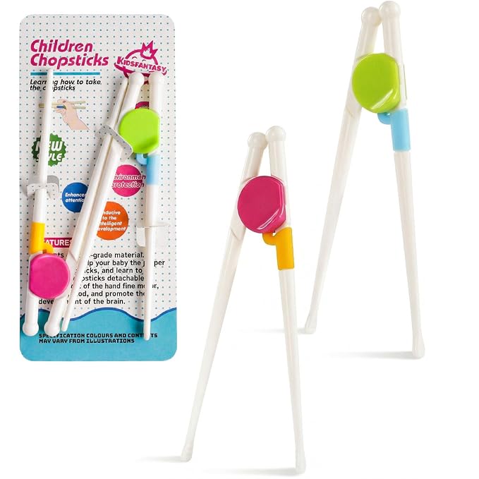 Kids Chopsticks, 2 Pairs Training Chopsticks for Toddlers Beginners Children Learning Practice, Hand Eye Coordination Development, Non-Slip Grip, Fun Everyday Dining Tool for Kids
