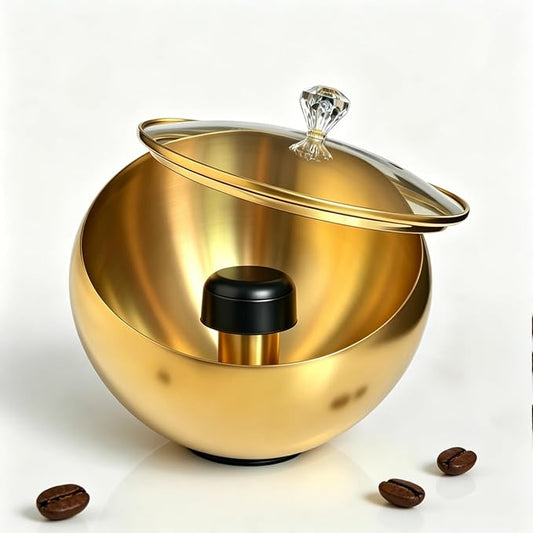 Espresso Knock Box with Glass Lid, Magnetic Knock Bar, Shock-Absorbing Base – Holds 20 Pucks (Gold) | Large Capacity, Stainless Steel ,Coffee Knock Box