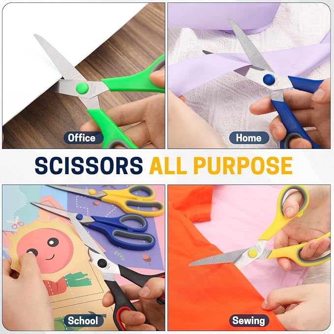BURVAGY 20 Pack 8" Scissors All Purpose, Heavy Duty Scissors for Office | Scissors Bulk Multipurpose Comfort-Grip Sharp Adult Office Scissors Set Sewing Fabric Stainless Steel Blades, Right/Left Hand
