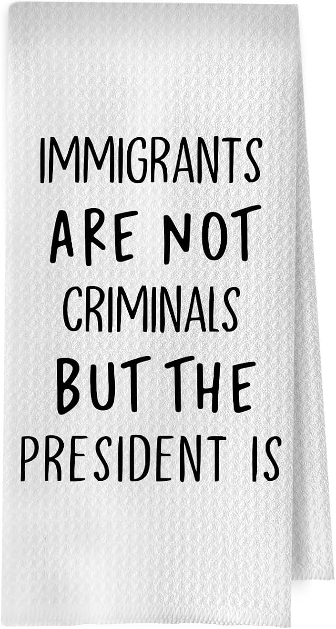 Funny Political Kitchen Towels 16x24 Inch, Sarcastic Gifts for Women Men Hand Towels for Bathroom Decor, Immigrants are Not Criminals Dish Towel Drying Cloth for Kitchen