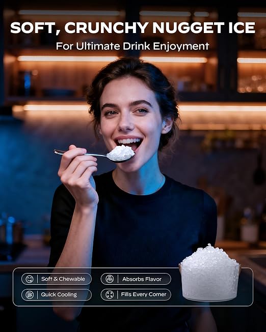 Silonn Nugget Ice Maker Countertop with App & Voice Control, 40 lbs/24H Pebble Ice Machine, 3L Water Tank, Self Cleaning Sonic Ice Maker, Soft Chewable Ice for Home, Kitchen, Party