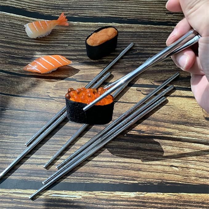 2Pairs Silver Stainless Steel Chopsticks Reusable Dishwasher Safe | Lightweight,Easy to clean