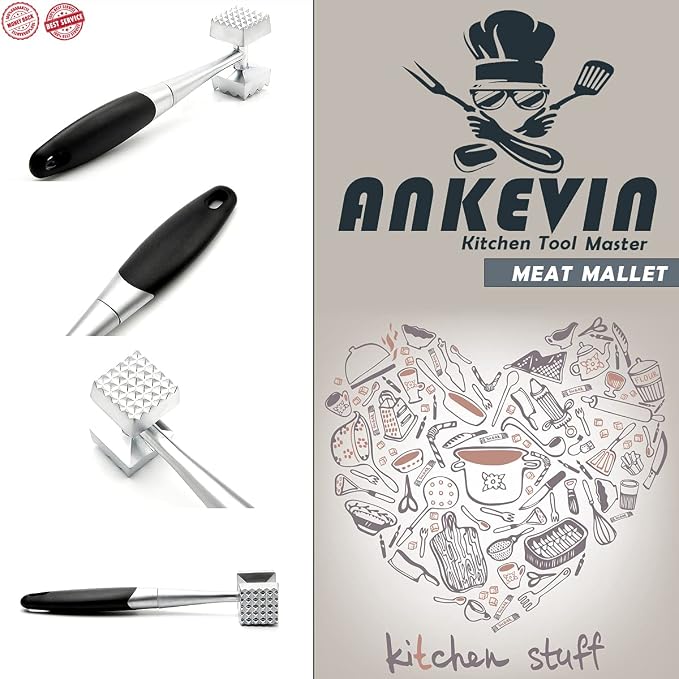 Meat Tenderizer, Dual-Sided Nails Meat Mallet, Meat Hammer Used for Steak, Chicken, Fish，Meat Pounder With Rubber Comfort Grip Handle, 8.8 inches Meat Tenderizer Tool