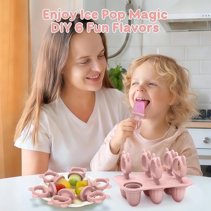 Silicone Baby Popsicle Molds with Sticks, Mini Popsicles Molds for Babies | Breastmilk Popsicle Molds for Teething Relief, Frozen Treats Maker Popsicle Maker Ice Pop Mold for Toddlers Kids(Pink)