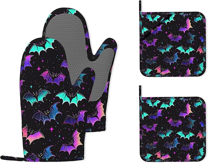 Magic Bat Heat-Resistant Silicone Oven Mitts and Pot Holders,Long Oven Gloves with Non-Slip Grip for Cooking, Baking, Grilling,BBQ