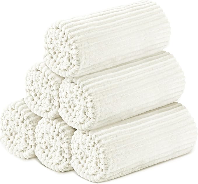 Buryeah 6 Pcs Flannel Throw Blanket Bulk 50 x 60 in Sleepover Blanket Outdoor Wedding Throw Lightweight, Oeko-tex Standard 100 Certified for Sofa Homeless Gifts (Light Beige)
