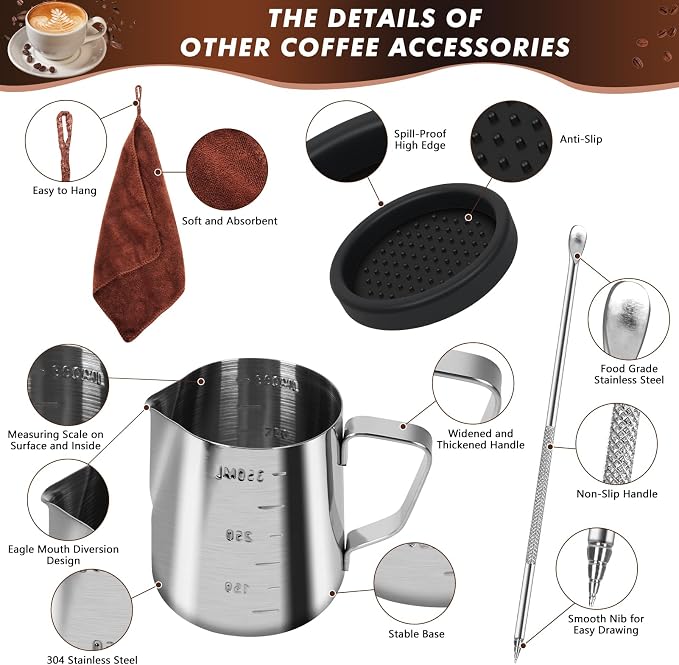 Y-Step 25 PCS Espresso Accessories Kit, 53.3mm/54mm Espresso Tamper Kit Coffee Tamper Set, Espresso Tamper with Spring Loaded Calibrated, Espresso Puck Screen, Dosing Funnel, WDT Tool, Latte Art Kit