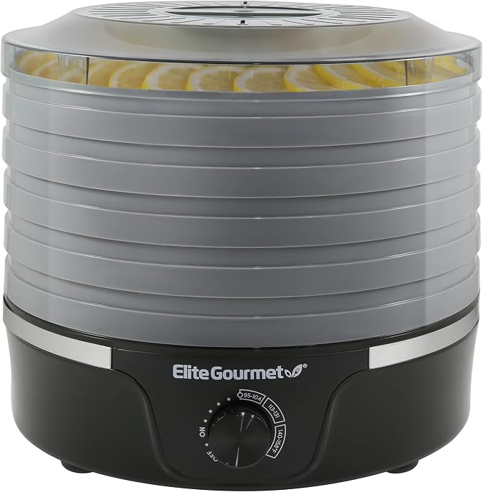 Elite Gourmet EFD319DKG Food Dehydrator, 5 BPA-Free 11.4" Trays, Black/Grey | Adjustable temperature controls - makes jerky, herbs, fruit & veggies into dried snacks - a handy meat & herb drying option
