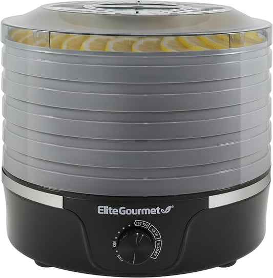 Elite Gourmet EFD319DKG Food Dehydrator, 5 BPA-Free 11.4" Trays, Black/Grey | Adjustable temperature controls - makes jerky, herbs, fruit & veggies into dried snacks - a handy meat & herb drying option