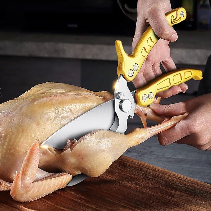 Poultry Shears Heavy Duty Stainless Steel Kitchen Scissors | with Knife & Bottle Opener, Gift Box Packaging, for Chicken Turkey Cooking, Thanksgiving Gift for Men and Women