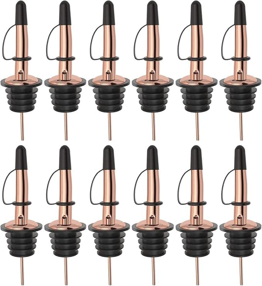 Pafusen 12 Pack Liquor Bottle Pourers, Liquor Pour Spout for Liquor Bottles, Stainless Steel Olive oil Dispenser Spout, Alcohol Pourer Dust Caps Covers Fixed, Rose Gold