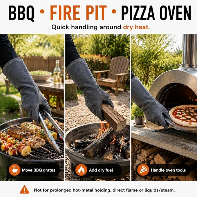 OZERO Welding Gloves: Upgraded Thicker 932°F Heat Resistant, Gray, 14 Inch | 1.2 mm Split Cowhide, Reinforced Palm, Long Cuff, for MIG TIG Stick Forge BBQ Grill Fireplace Fire Pit Wood Stove Oven