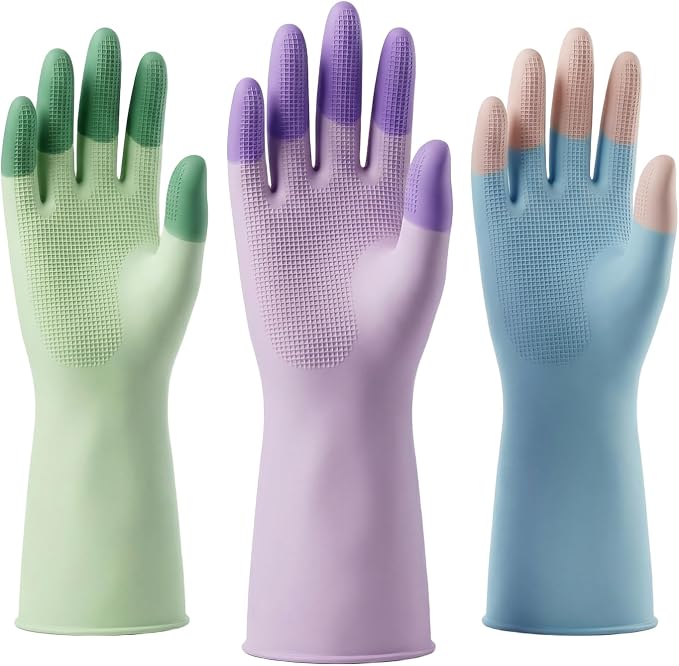 Natural Latex Cleaning Gloves, 3 Pairs | Reusable, Kitchen Gloves, Dishwashing, Household Cleaning