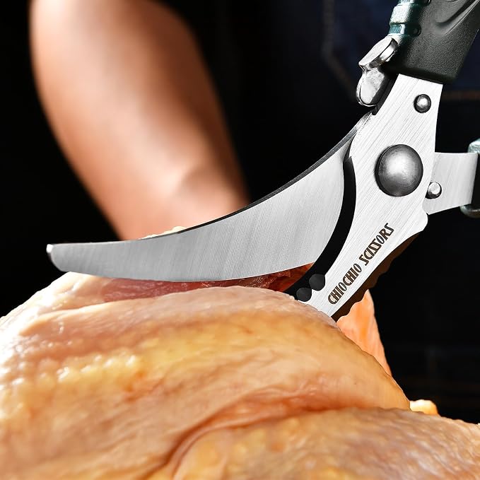 Poultry Shears，Heavy Duty Kitchen Shears with Anti-Slip Handle & Safety Lock，for Meat, Chicken, Bone, Turkey, Fish，Spring-Loaded, Dishwasher Safe
