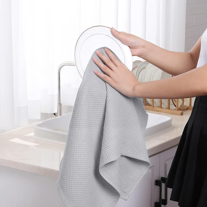 Homaxy 100% Cotton Waffle Weave Kitchen Towels, 5-Pack, Light Gray | 13 x 28 Inches, Ultra Soft Absorbent Dish Towels, Quick Drying Cleaning Towels