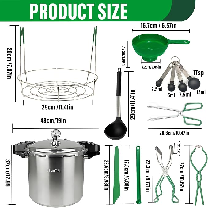 24 Quart Pressure Canner with Gauge & 9-Piece Canning Supplies Starter Kit – Extra Large Aluminum Pressure Cooker for Canning, Induction Compatible, Safe Home Food Preservation