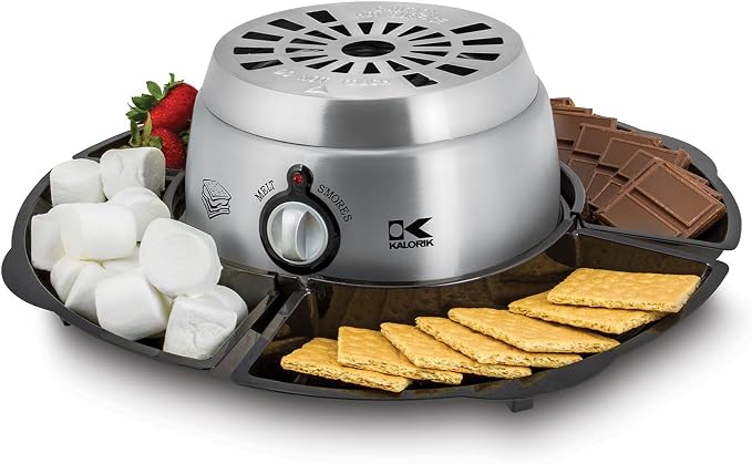 Kalorik 2-in-1 Smores Maker, with Chocolate Treat Fondue Melt Feature, Includes Fork and Tray Set, Stainless Steel