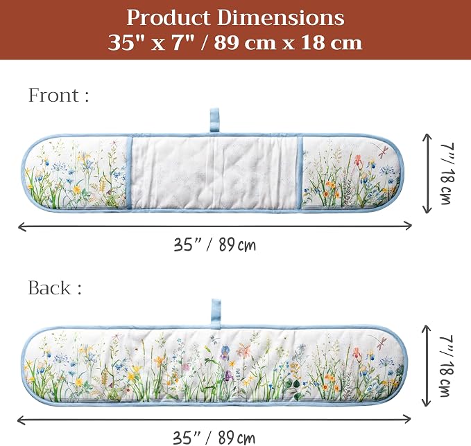 Maison d' Hermine Double Oven Mitts 100% Cotton Double Oven Glove (7"x35") | Heat Resistant BBQ Cooking Gloves with Loop Baking Grilling Kitchen Hotel Home Farmhouse Spring Summer - Fleurs De Mai