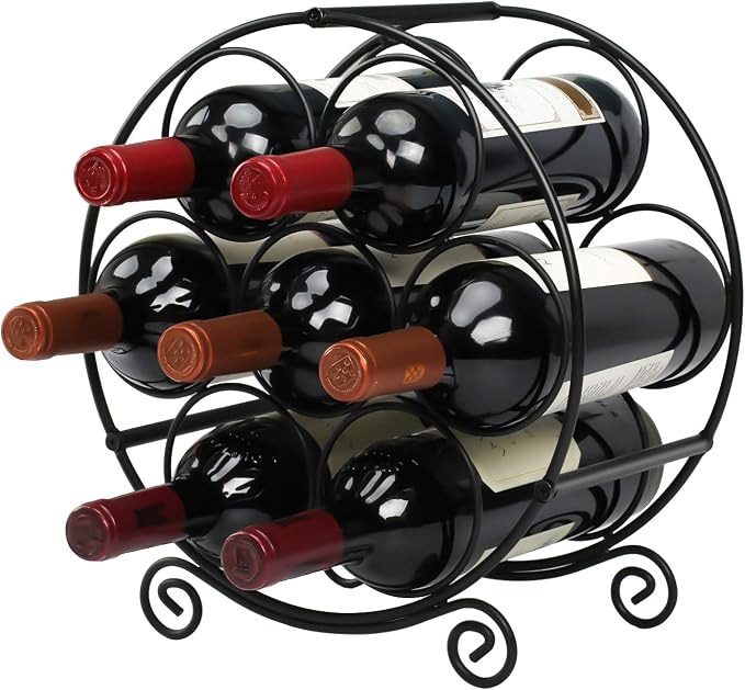 TreeLen Wine Racks Countertop, 7 Bottles Wine Organizer Stand, Metal Free Standing Wine Storage Holder, Water Bottle Holder Stand-Black