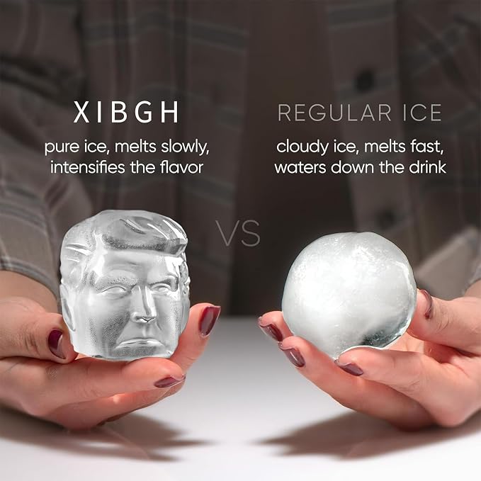 Clear Ice Cube Maker for Whiskey,2.4" Ice Cube Tray Funny Presidential Molds-Non-BPA Premium Large Ice Sphere Maker for Bourbon & Cocktails-Easy Release Silicone Ice Cube Maker for Home Bar