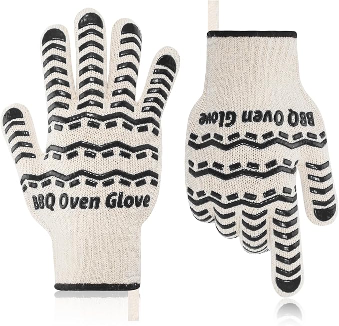 BBQ Gloves 932℉ Heat Resistant Oven Gloves, Cooking Gloves for BBQ, Grilling, Baking,Cutting, Smoker Fireplace-1 Pair (Black)