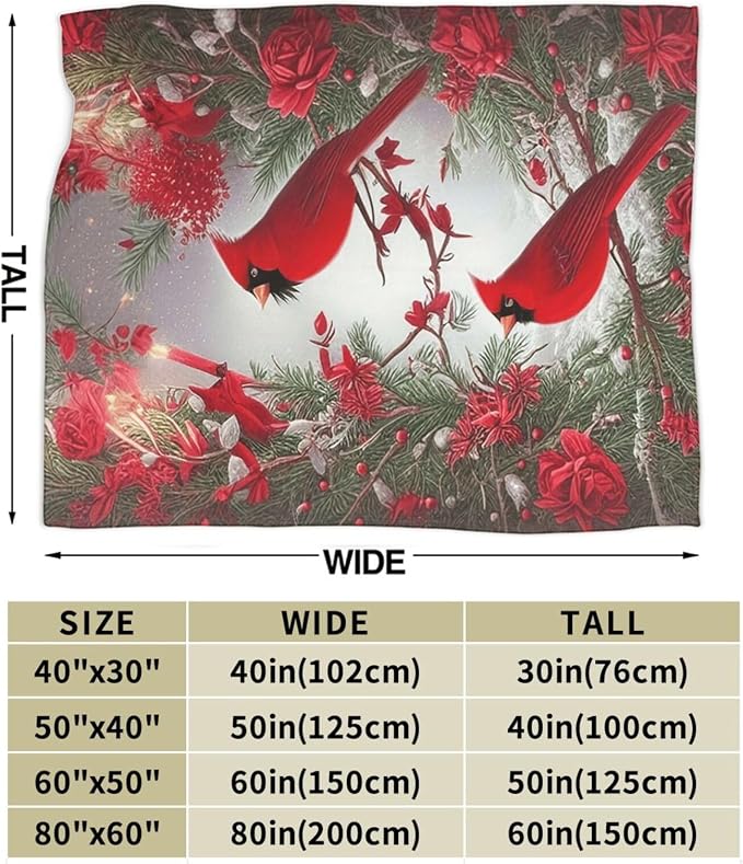 Yibuda Cardinal Blanket Soft Cozy Fleece Throw Blanket Lightweight Warm Red Bird Flannel Plush Stuff Decor Blanket Cardinal Gifts for Lover Girls Boys Kids Women Adults Bed Travel 40"x50"