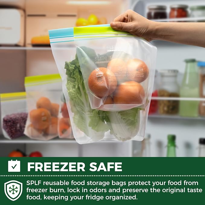 SPLF 12 Pack Reusable Gallon Freezer Bags Dishwasher Microwave Safe | 1 Gallon BPA Free Leakproof Food Storage Bags, Silicone Free Containers for Meal Prep, Fridge Kitchen Organization