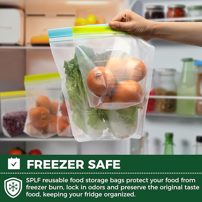 SPLF 20 Pack Reusable Sandwich Bags Dishwasher Microwave Safe | BPA Free Extra Thick Leakproof Reusable Food Storage Bags Silicone Free Quart Size Freezer Bags Containers