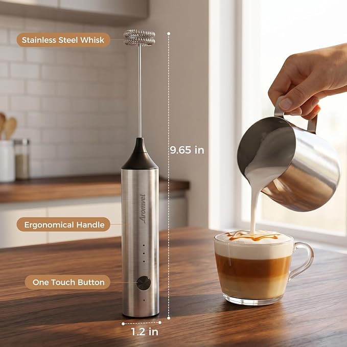 Rechargeable Milk Frother Handheld, Electric Foam Maker with Dual Spring Whisk, 3 Speeds for Coffee, Latte, Matcha, Hot Chocolate, Portable Charging USB-C Stainless Steel Hand Drink Mixer