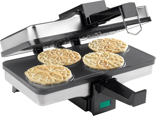 Piccolo Pizzelle Baker, Non-Stick Electric Press Makes 4 Mini Cookies | Even Heating Plates, Fun Baking Machine with Recipe Guide, Brunch Party Supplies, Italian Waffle Dessert Treat, Gift for Her