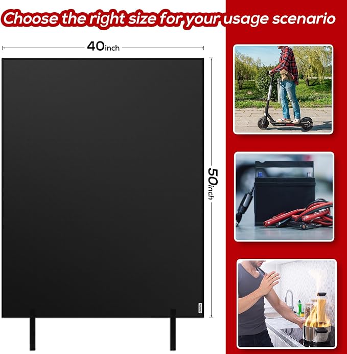 Lipo Battery Fireproof Cover Battery Safe Blanket for Ebike and Escooter Storage,Charging and Discharging, EV Fire Blanket for Lithium Battery (40x50 inch)