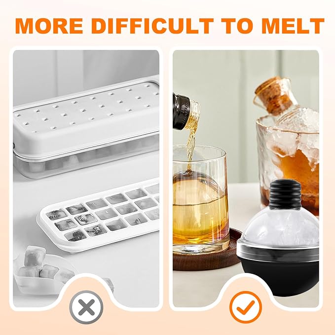 Set of 4 Round Ice Cube Mold, 2.4 Inches Ice Ball Mold for Whiskey | BPA Free, Reusable, Silicone, Easy to Peel Off, with Lid,Suitable for Refrigerator Use