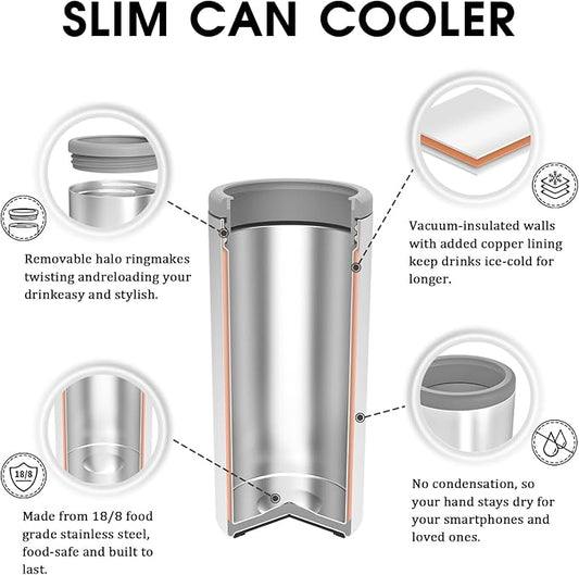 TILUCK Skinny Can Cooler, Stainless Steel Insulated Slim Cans, 12 oz | Beer & Hard Seltzer, Doucle-Walled Stainless Steel Insulated Slim Cans, Slim 12 oz(Cactus)