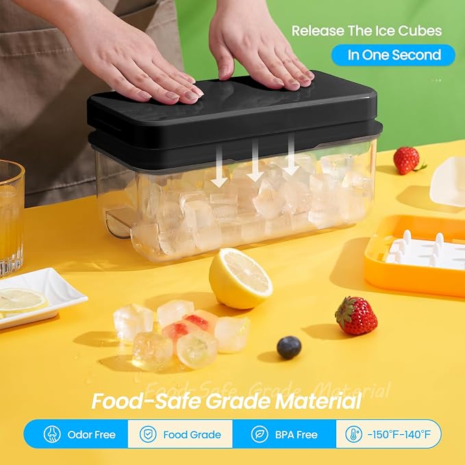 1.0" Ice Cube Trays for Freezer, PHINOX Ice Tray, 3-Tier(32Cubes/Tier)Black